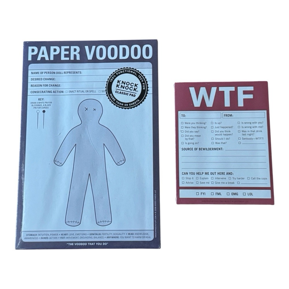 Knock Knock Paper Voodoo Pad & WTF Nifty Notes Notepad Sealed Lot Novelty Humor